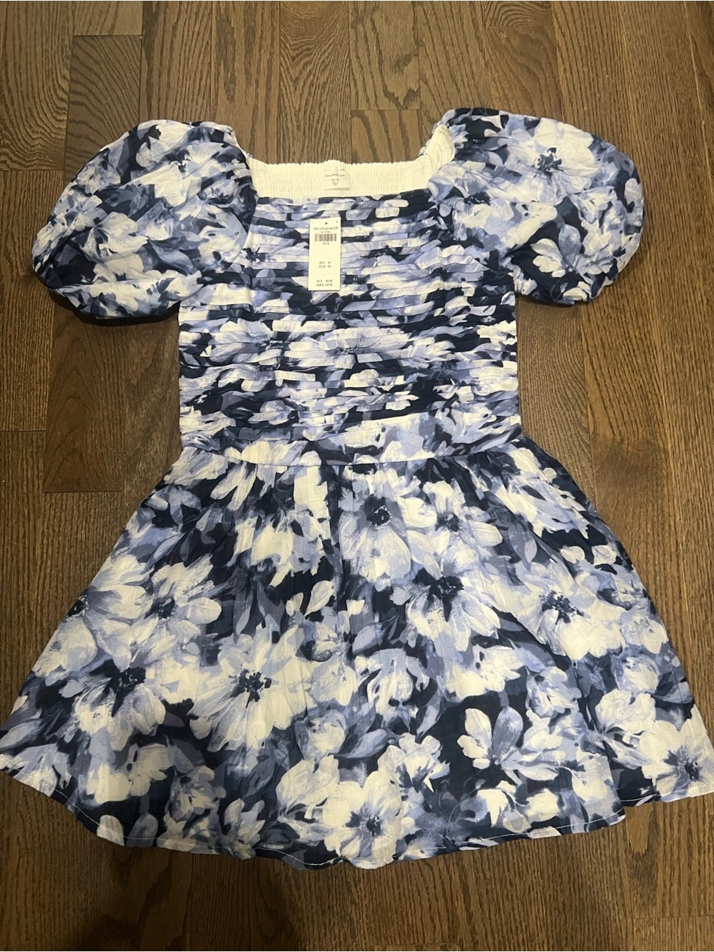 abercrombie kids Navy and White Floral Puff-Sleeve Dress